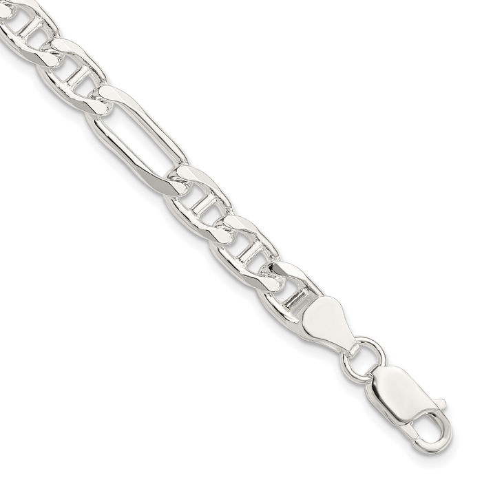 925 Sterling Silver 6.5mm Figaro Link Anchor Mariner Chain Bracelet