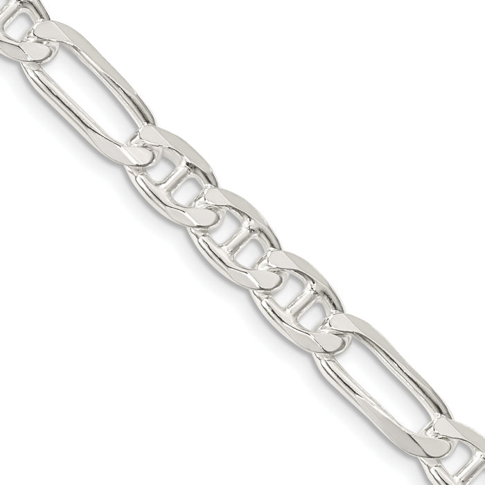 925 Sterling Silver 6.5mm Figaro Link Anchor Mariner Chain Necklace