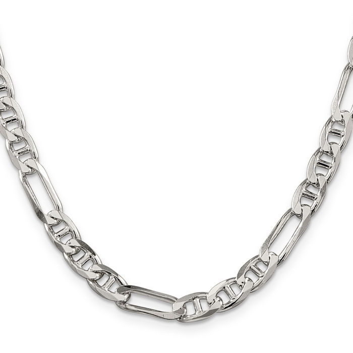 925 Sterling Silver 6.5mm Figaro Link Anchor Mariner Chain Necklace