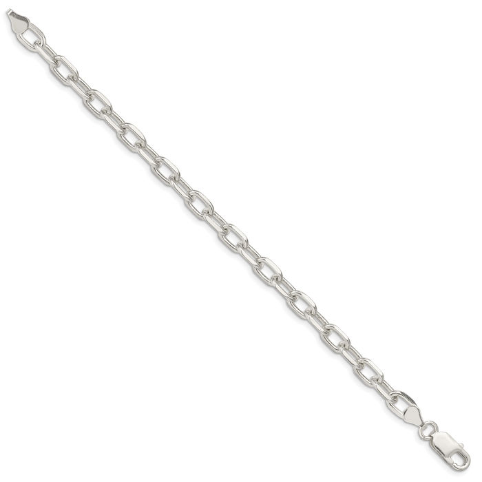 925 Sterling Silver 6.65mm Long Cable Rolo Link Chain Bracelet