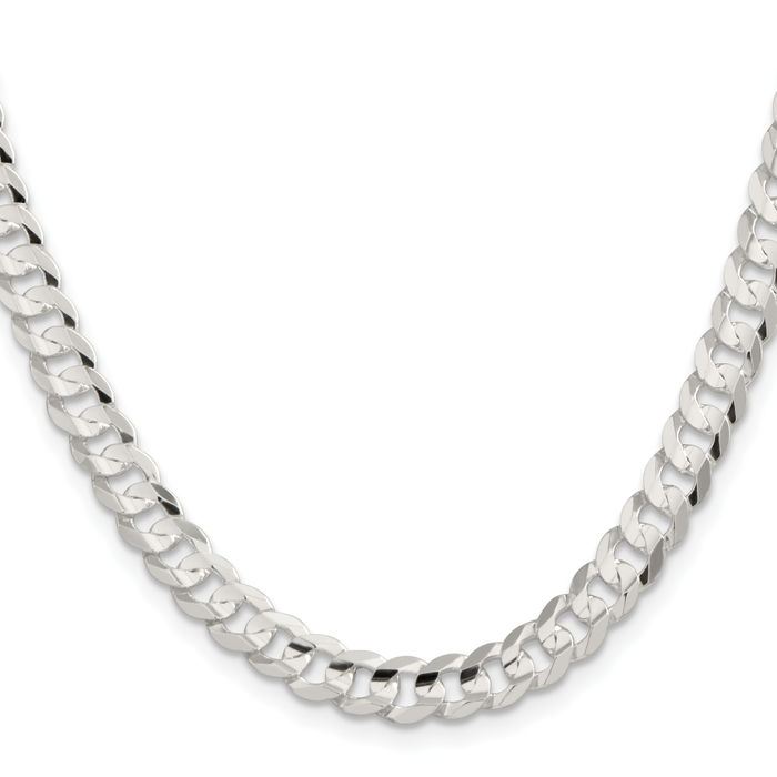 925 Sterling Silver 6.75mm Concave Curb Link Chain Necklace