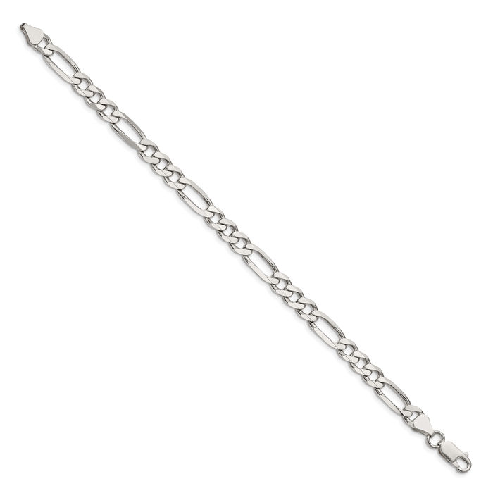 925 Sterling Silver 6.75mm Figaro Link Chain Bracelet