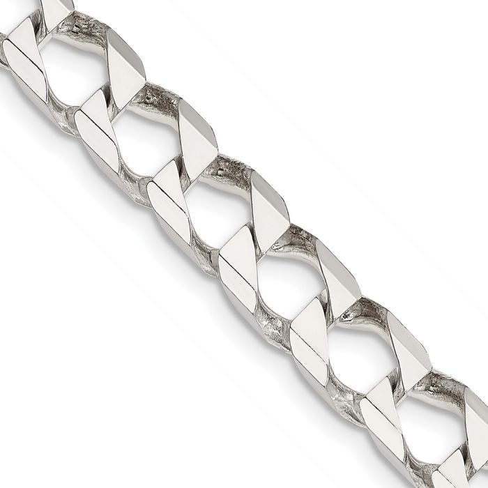 925 Sterling Silver 7.2mm Square Curb Link Chain Necklace