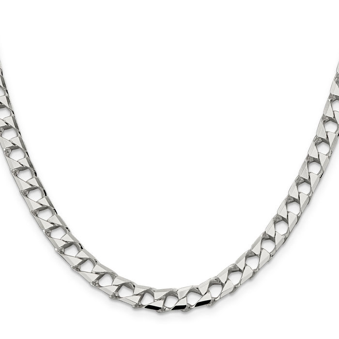 925 Sterling Silver 7.2mm Square Curb Link Chain Necklace