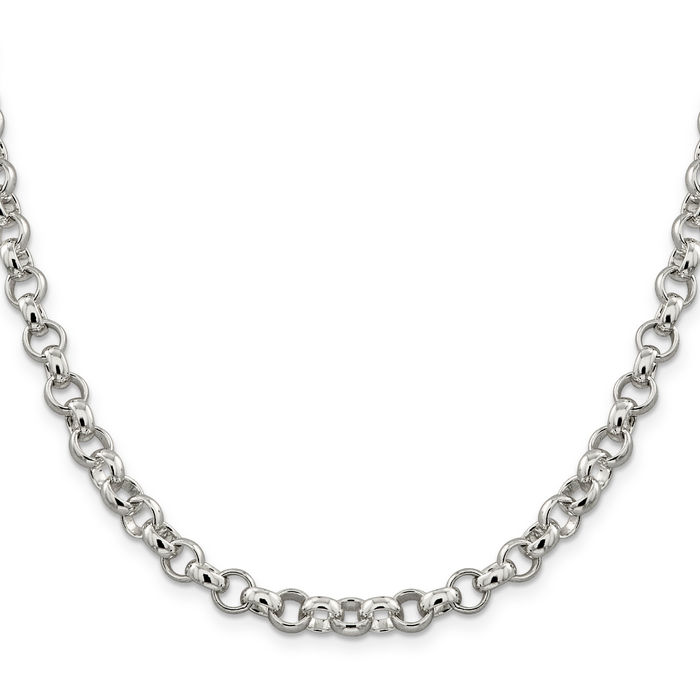 925 Sterling Silver 6.75mm Cable Rolo Link Chain Belcher Necklace