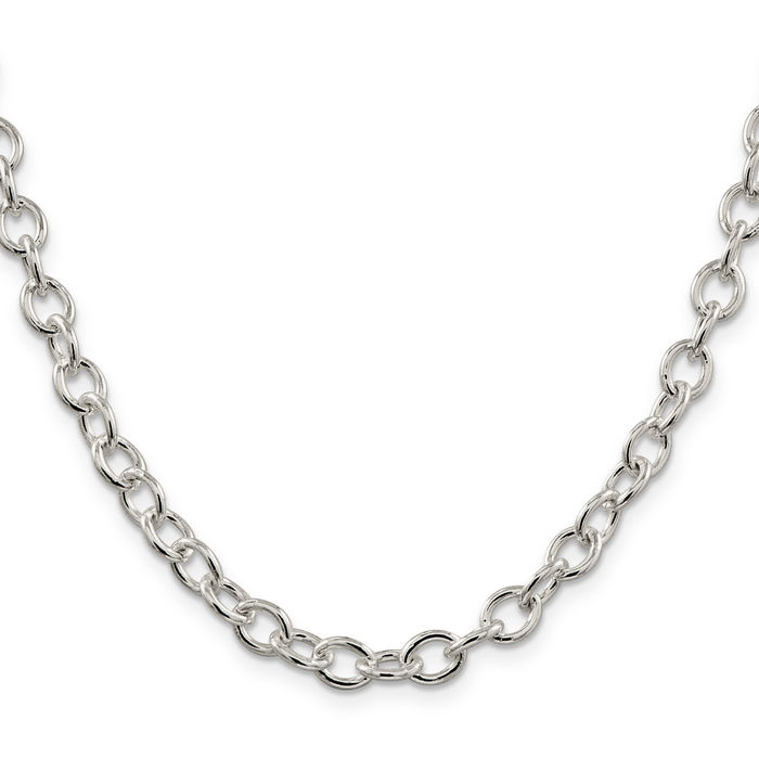 925 Sterling Silver 6.8mm Oval Cable Rolo Link Chain Belcher Necklace