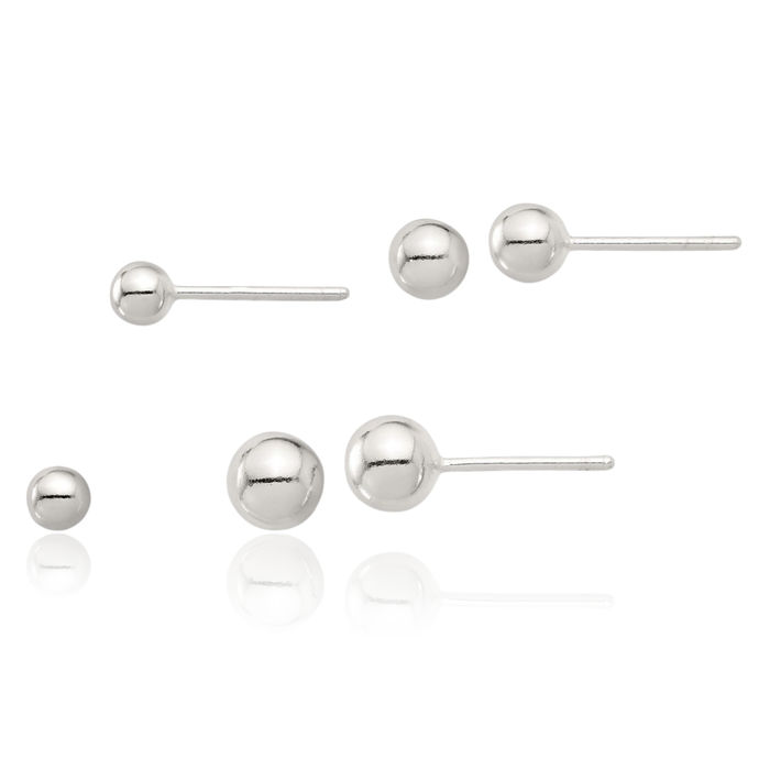 925 Sterling Silver 4mm 5mm 6mm Ball Stud Earrings Set