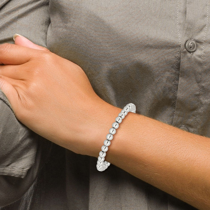 925 Sterling Silver 6mm Beaded Ball Chain Bracelet