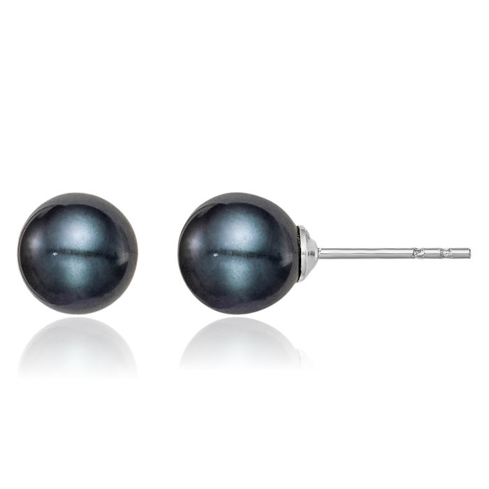 925 Sterling Silver 6mm Black Round Freshwater Cultured Pearl Stud Earrings