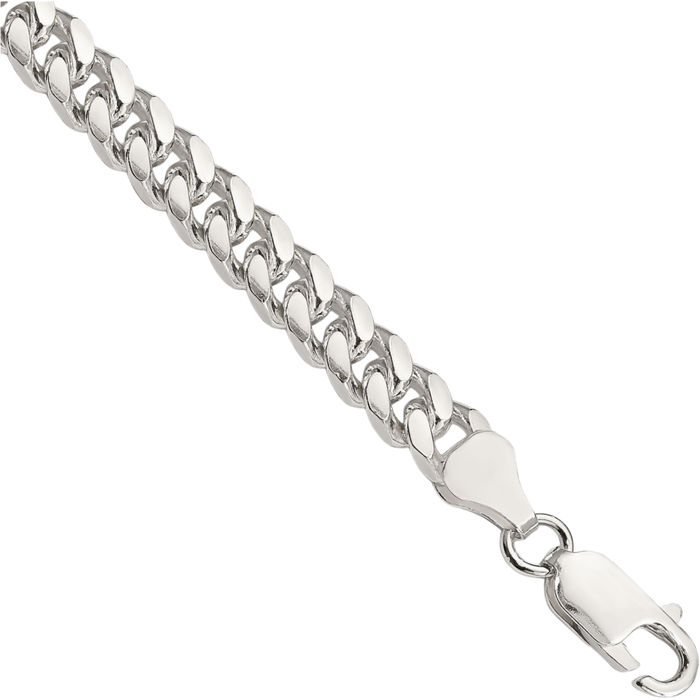 925 Sterling Silver 6mm Side Curb Link Chain Bracelet