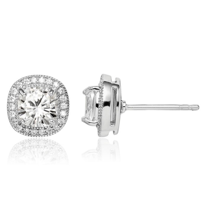 925 Sterling Silver 6mm Cubic Zirconia CZ Halo Round Stud Earrings