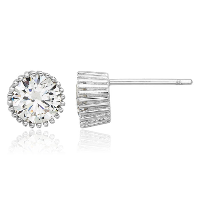 925 Sterling Silver 6mm Cubic Zirconia CZ Post Stud Earrings