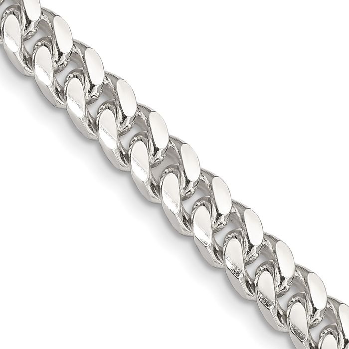 925 Sterling Silver 6mm Side Curb Link Chain Necklace