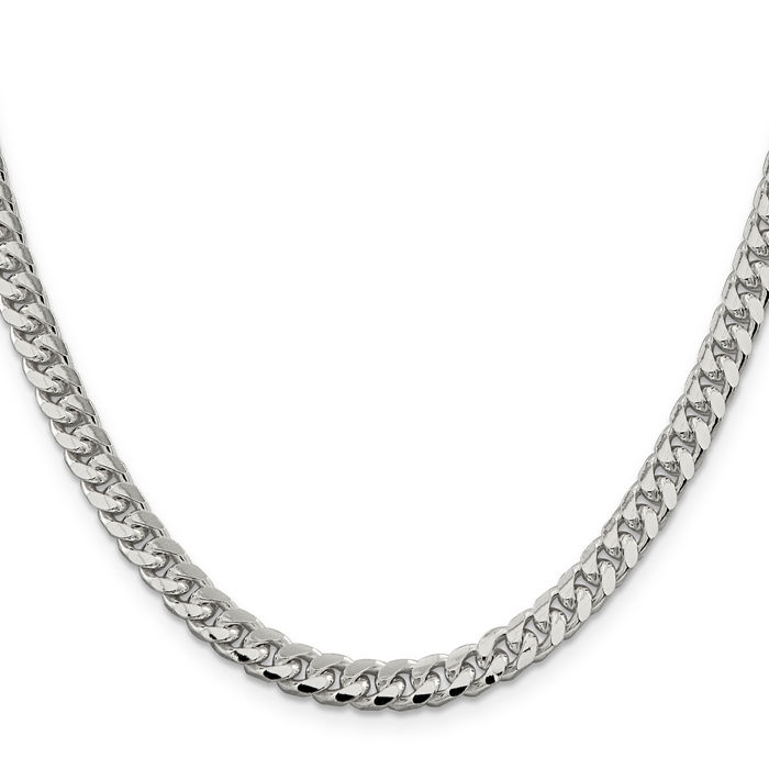 925 Sterling Silver 6mm Side Curb Link Chain Necklace