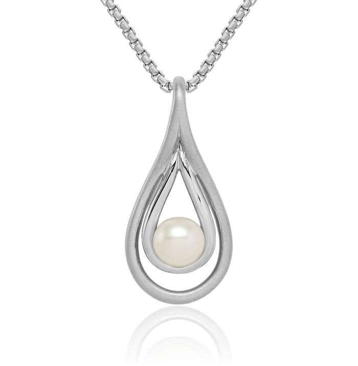 925 Sterling Silver 6mm Freshwater Cultured Pearl Teardro Necklace Chain Pendant Charm