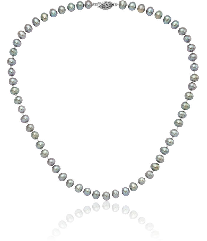 925 Sterling Silver 6mm Grey Near Round Freshwater Cultured Pearl Necklace Chain