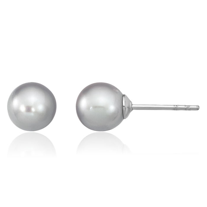 925 Sterling Silver 6mm Grey Round Freshwater Cultured Pearl Stud Earrings