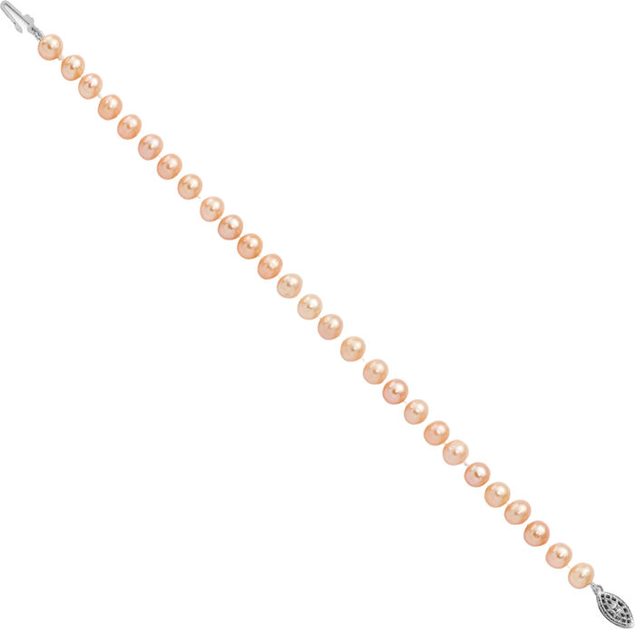 925 Sterling Silver 6mm Pink Near Round Freshwater Cultured Pearl Chain Bracelet
