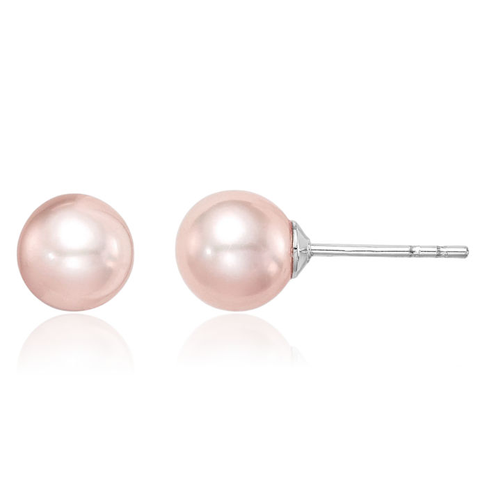 925 Sterling Silver 6mm Pink Round Freshwater Cultured Pearl Stud Earrings