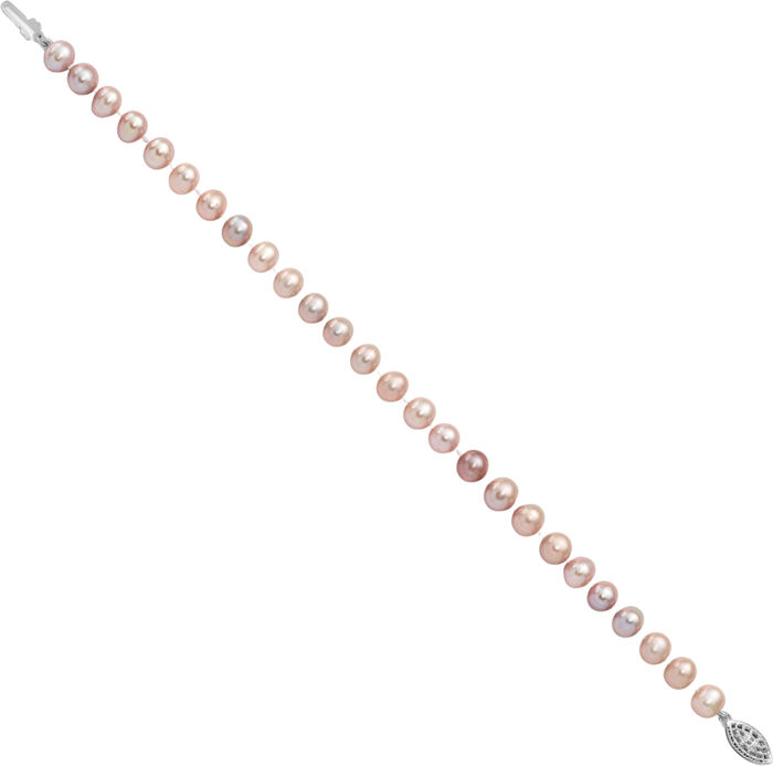 925 Sterling Silver 6mm Purple Near Round Freshwater Cultured Pearl Chain Bracelet
