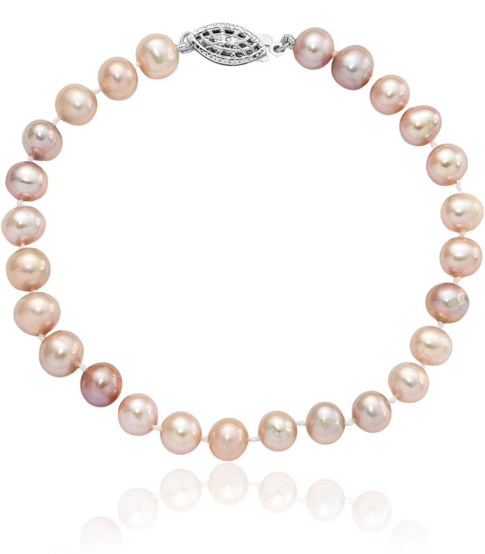 925 Sterling Silver 6mm Purple Near Round Freshwater Cultured Pearl Chain Bracelet