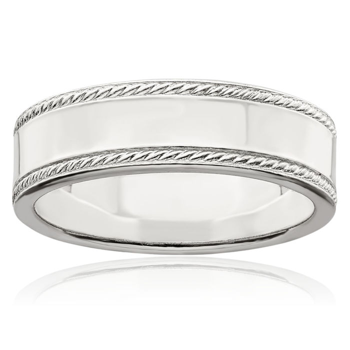 925 Sterling Silver 6mm Rope Edge Plain Classic Wedding Band Ring