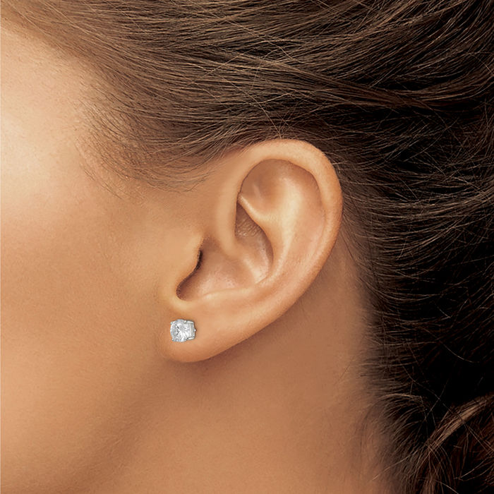 925 Sterling Silver 6mm Round Cubic Zirconia CZ Stud Earrings