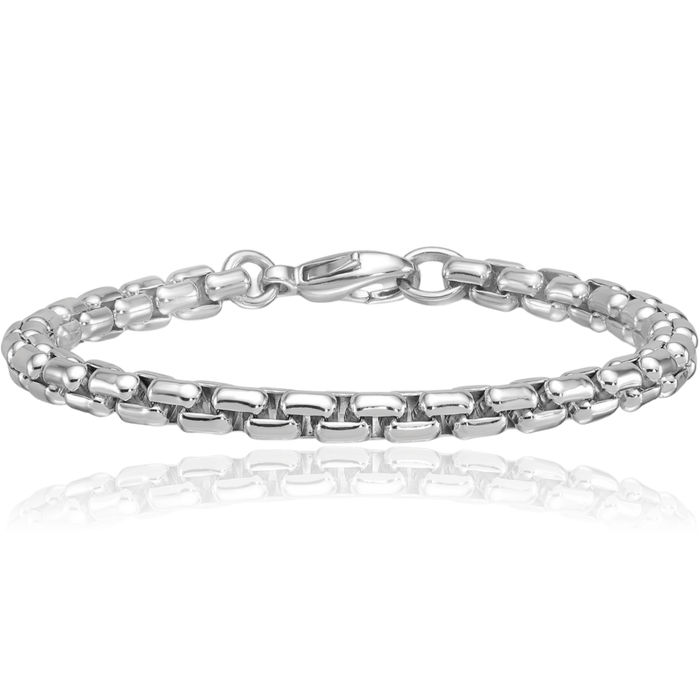 925 Sterling Silver 6mm Round Box Link Chain Bracelet