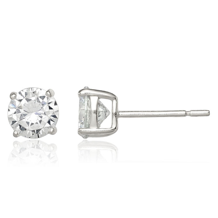 925 Sterling Silver 6mm Round Cubic Zirconia CZ Stud Earrings