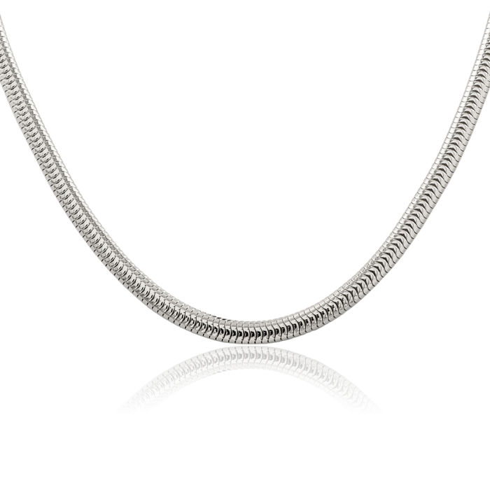 925 Sterling Silver 6mm Round Cubetto Omega Snake Chain Herringbone Necklace