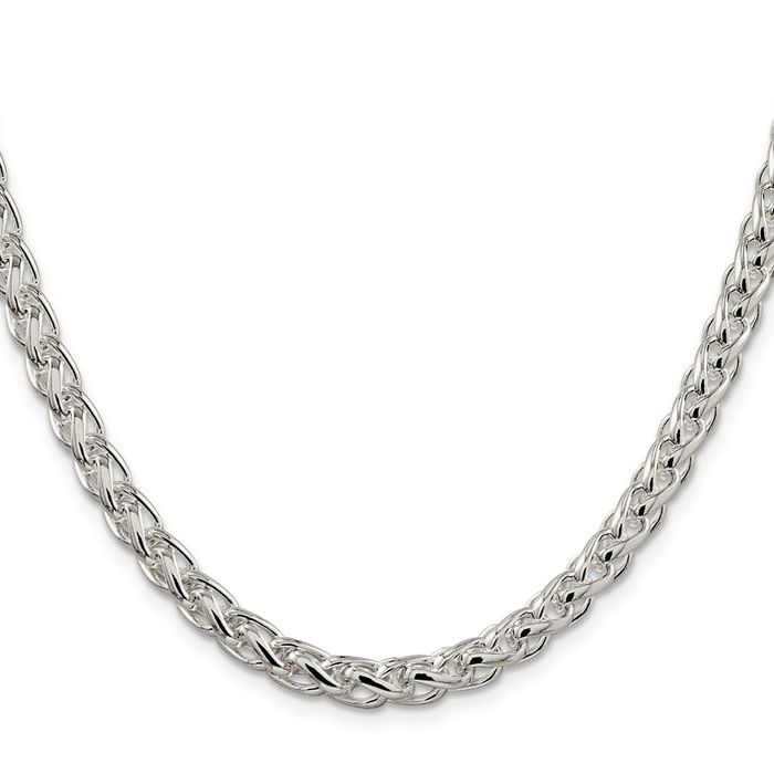 925 Sterling Silver 6mm Round Spiga Wheat Link Chain Necklace