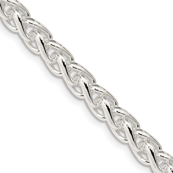 925 Sterling Silver 6mm Round Spiga Wheat Link Chain Necklace