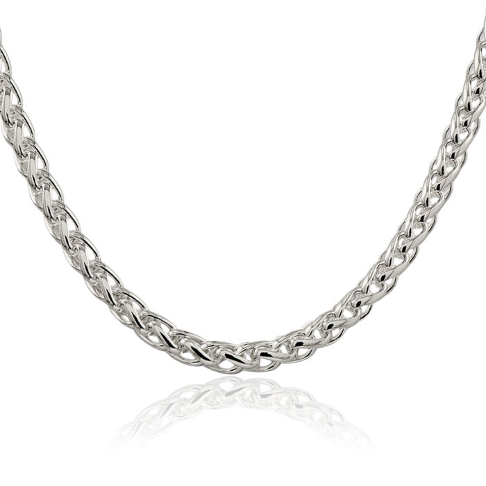 925 Sterling Silver 6mm Round Spiga Wheat Link Chain Necklace