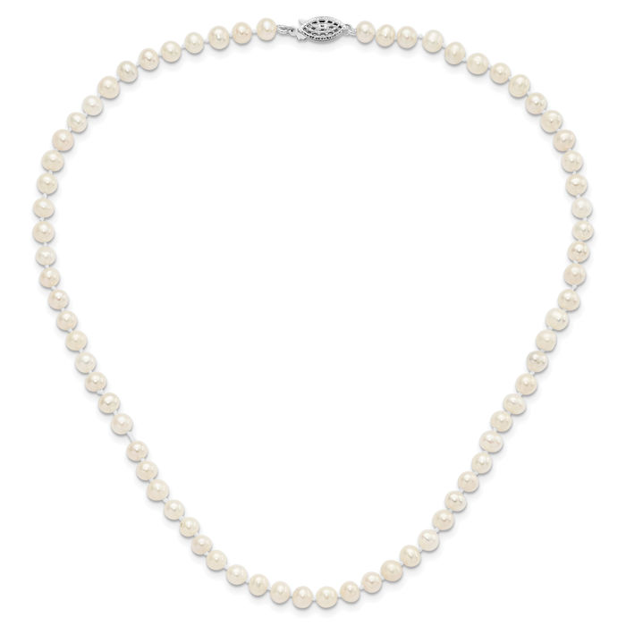 925 Sterling Silver 5mm White Near Round Freshwater Cultured Pearl Necklace Chain