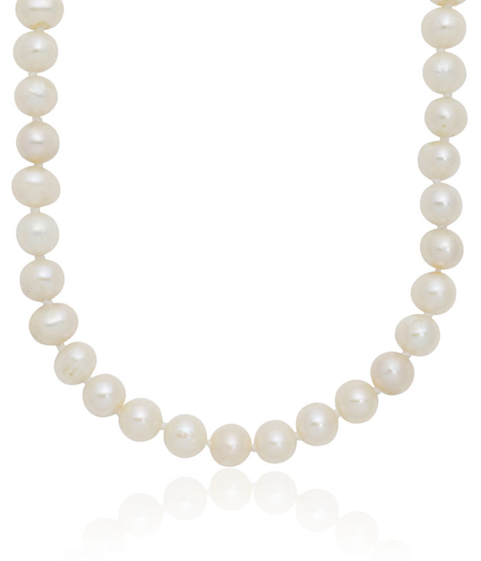 925 Sterling Silver 6mm White Near Round Freshwater Cultured Pearl Necklace Chain