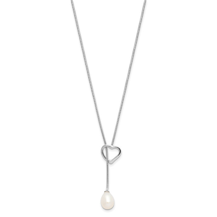 925 Sterling Silver 7mm White Teardrop Freshwater Cultured Pearl Heart Necklace Love Pendant Friendship Charm Chain