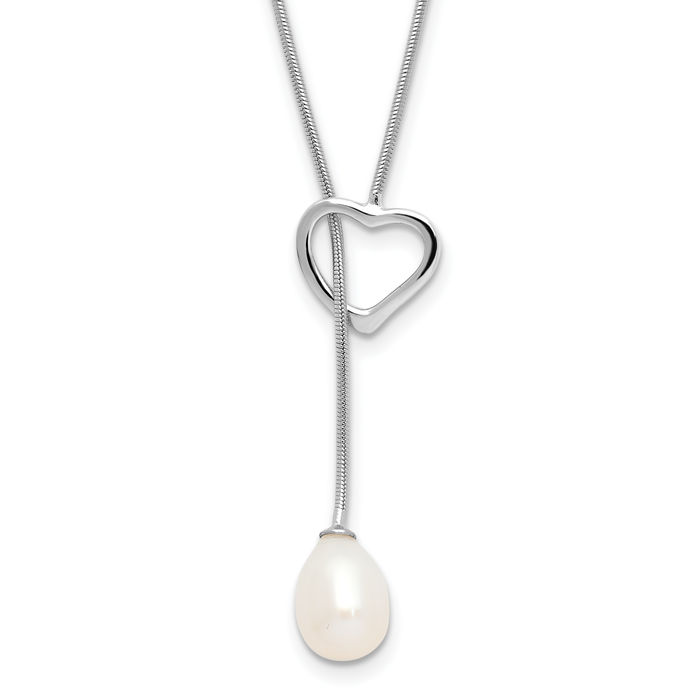 925 Sterling Silver 7mm White Teardrop Freshwater Cultured Pearl Heart Necklace Love Pendant Friendship Charm Chain