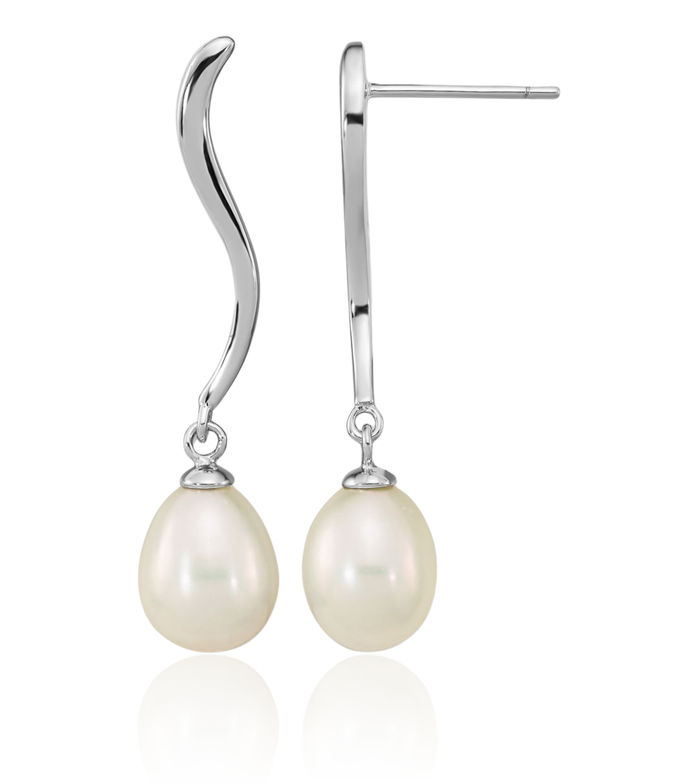 925 Sterling Silver White Teardrop Freshwater Cultured Pearl Post Drop Dangle Earrings