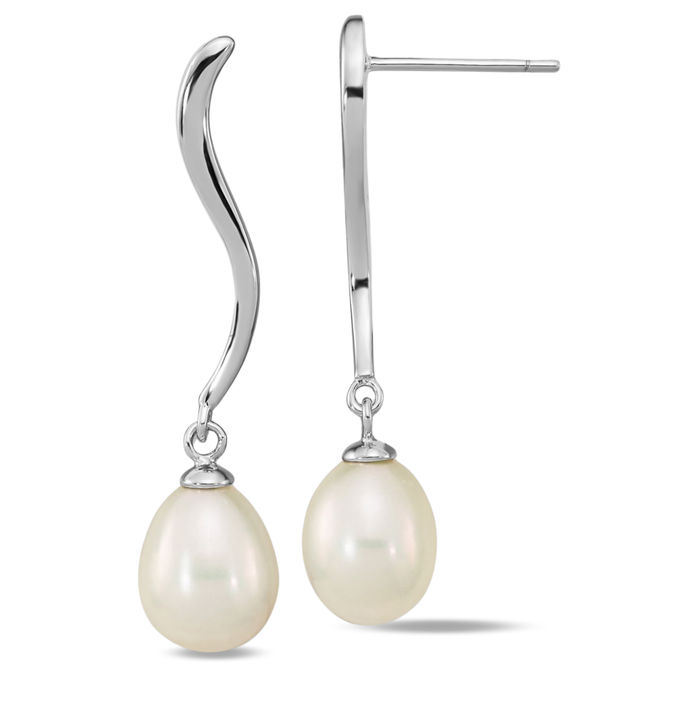 925 Sterling Silver White Teardrop Freshwater Cultured Pearl Post Drop Dangle Earrings