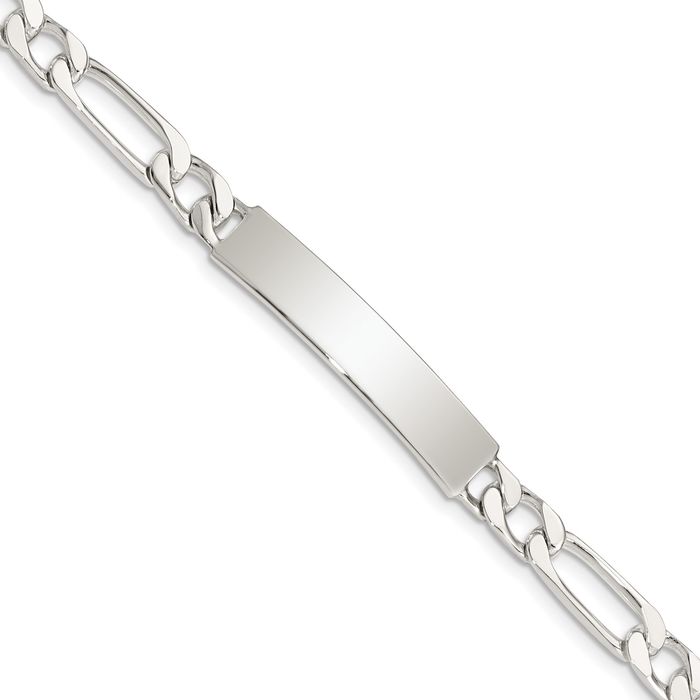 925 Sterling Silver Engraveable Figaro Link Name Bar Identification ID Bracelet