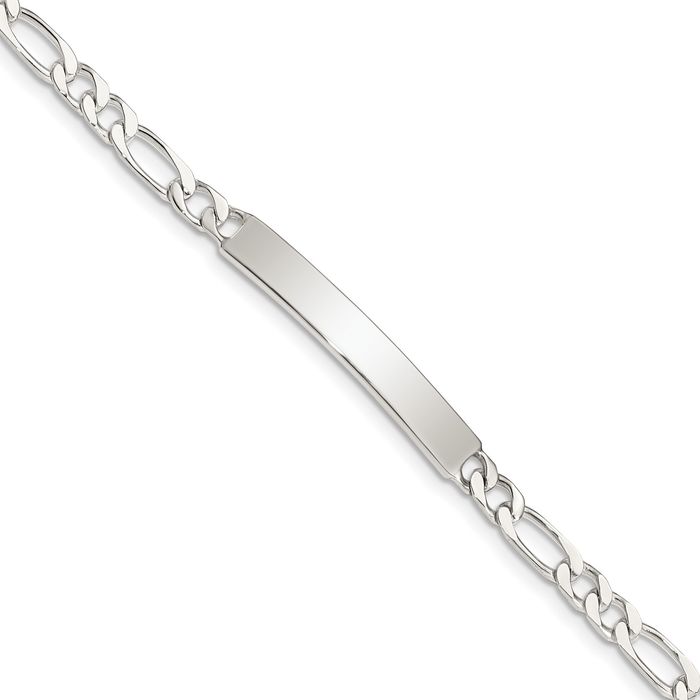 925 Sterling Silver Engraveable Figaro Link Name Bar Identification ID Bracelet