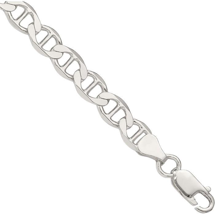 925 Sterling Silver 7.1mm Anchor Mariner Link Chain Bracelet
