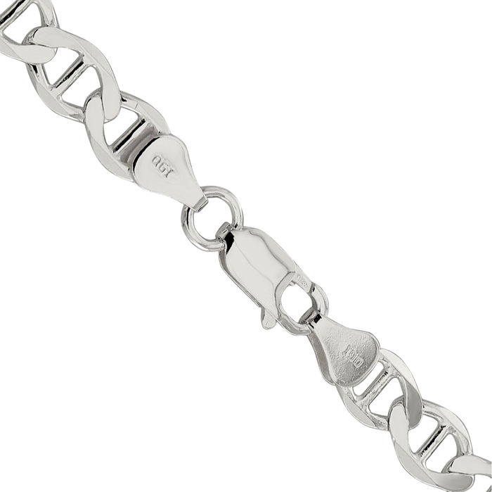 925 Sterling Silver 7.1mm Anchor Mariner Link Chain Necklace