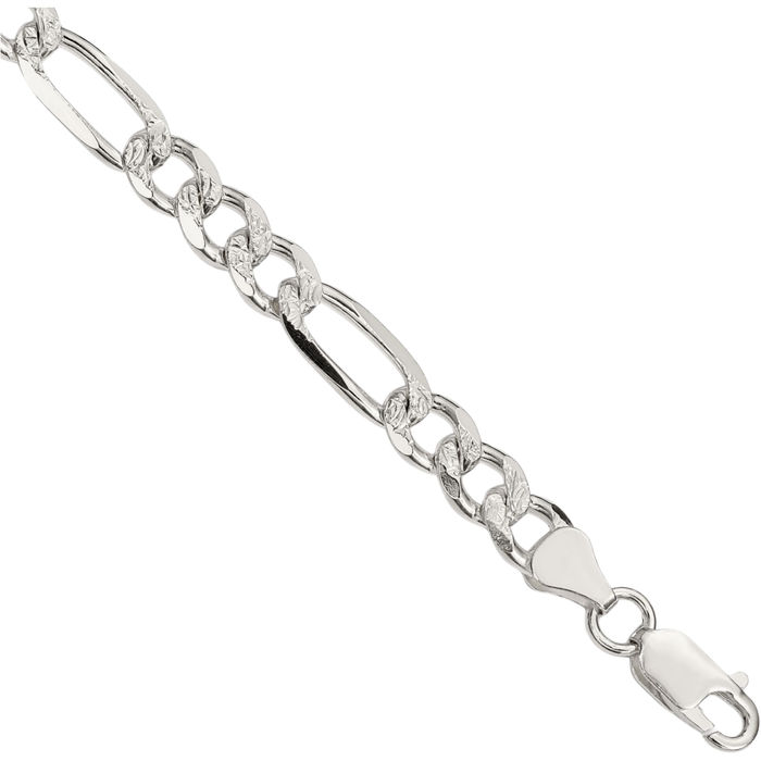 925 Sterling Silver 7.25mm Figaro Link Chain Bracelet