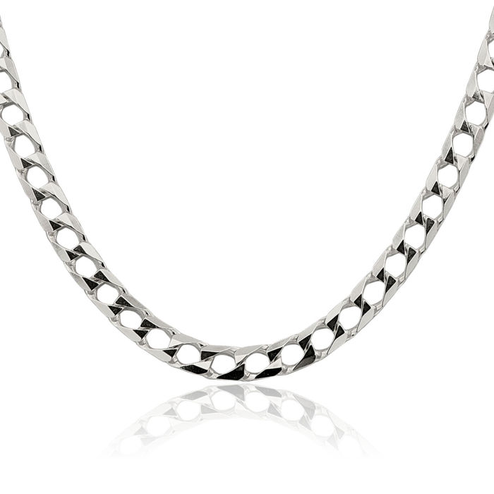 925 Sterling Silver 7.2mm Square Curb Link Chain Necklace