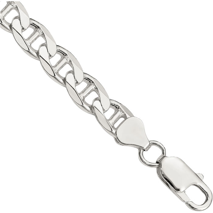 925 Sterling Silver 7.4mm Anchor Mariner Curb Link Chain Bracelet