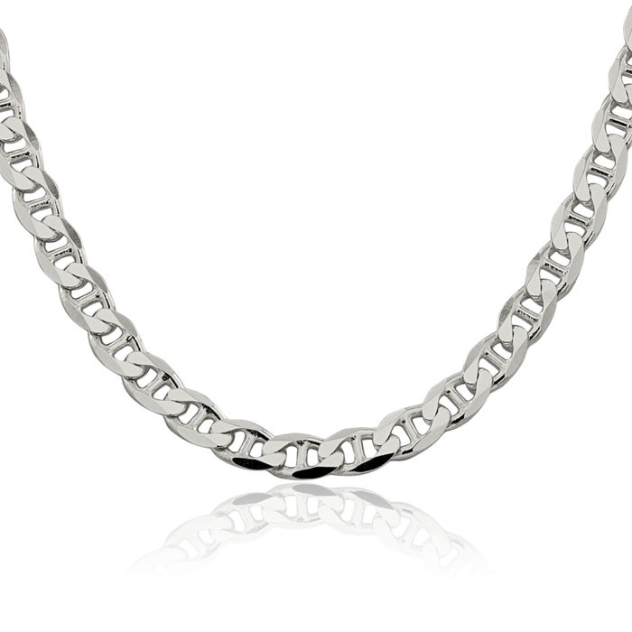 925 Sterling Silver 7.4mm Anchor Mariner Curb Link Chain Necklace