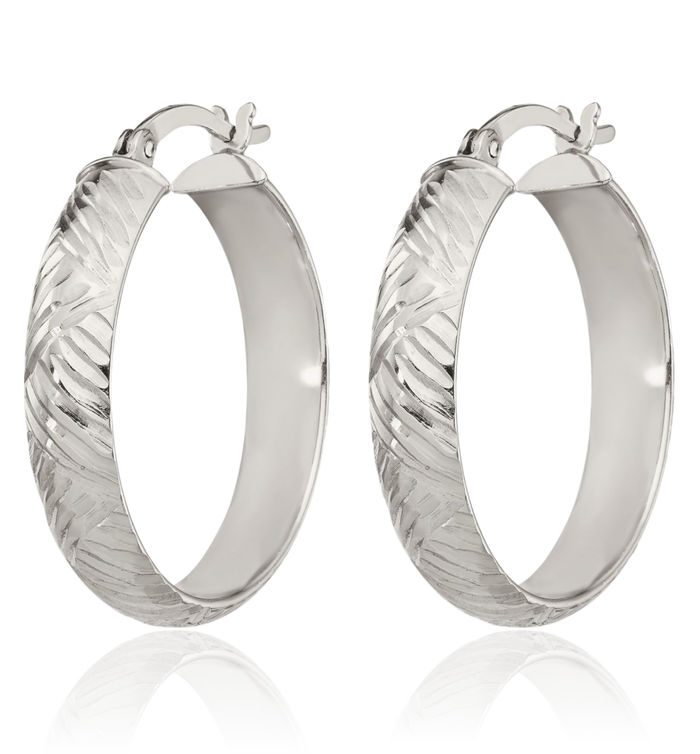 925 Sterling Silver 7.5mm Bangle Bracelet 5mm Hoop Earrings Set