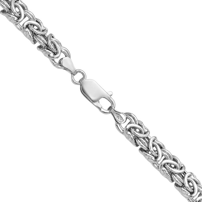 925 Sterling Silver 7.5mm Byzantine Chain Necklace