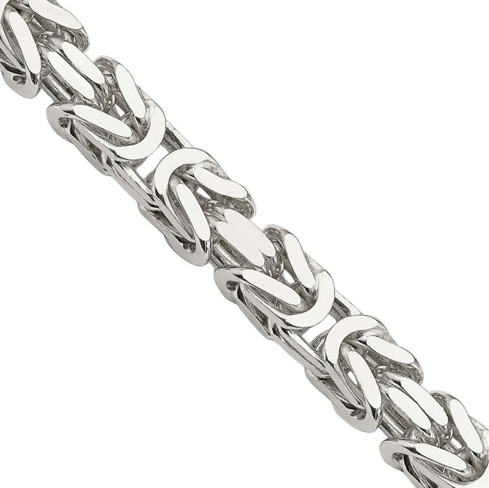 925 Sterling Silver 7.5mm Byzantine Link Chain Necklace